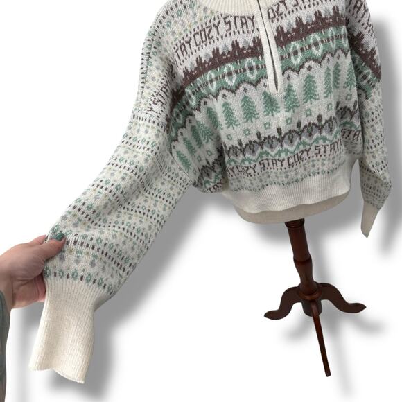 NWT Sugar Moon Icelandic Sweater Size Medium Cream Green Fair Isle Print Noridc - Picture 3 of 8